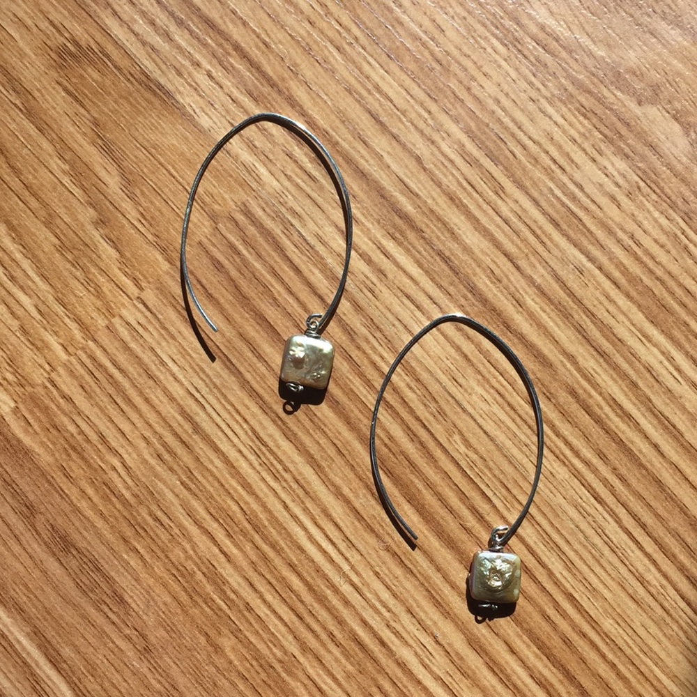 Handmade Pearl open hoop earrings